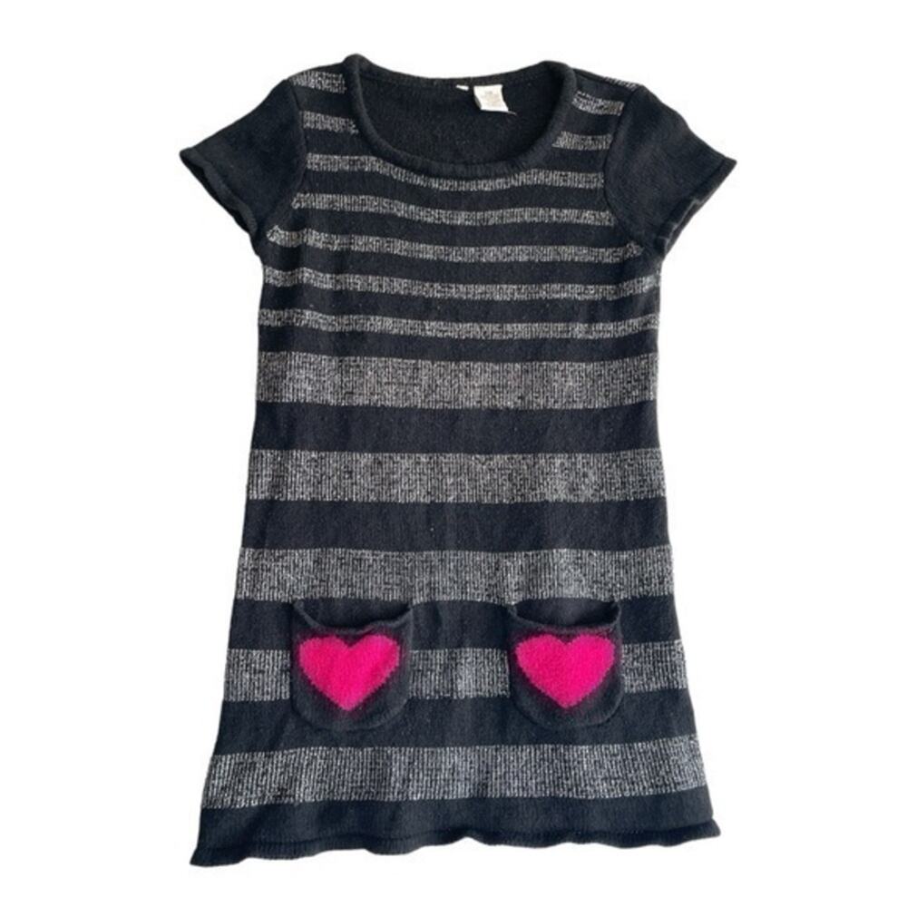 Striped Sweater Dress Size 7-8 black gray stripes short sleeve